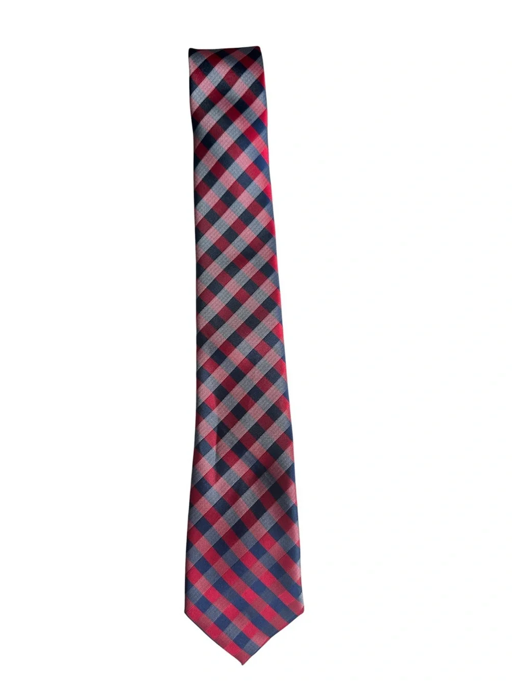 US Polo Assn Red White Blue Grid Hand Made Polyester Men’s Necktie 59